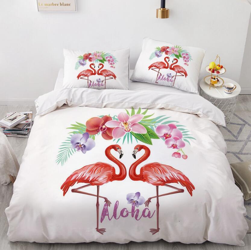 3D Symmetrical Flamingo Flower Bush 7759 Bed Pillowcases Quilt