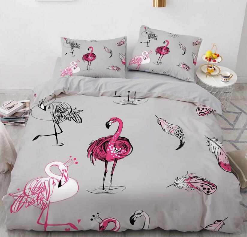 3D Gray Background Flamingo 7760 Bed Pillowcases Quilt