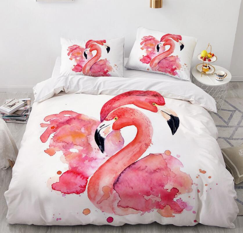 3D Watercolor Flamingo 7764 Bed Pillowcases Quilt