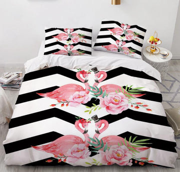 3D Flamingo Black And White Bars 7766 Bed Pillowcases Quilt