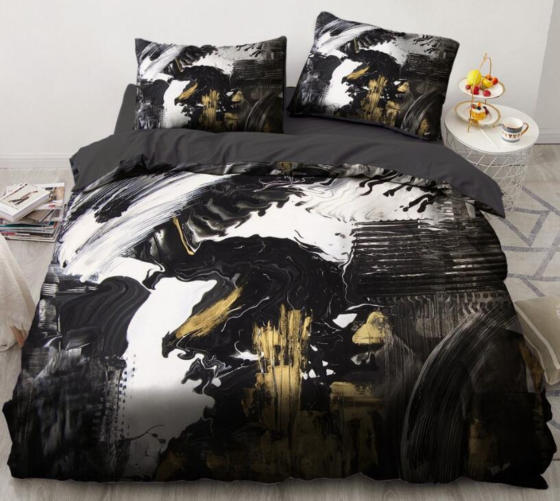 3D Black Gray Gold Ink Stain 7778 Bed Pillowcases Quilt