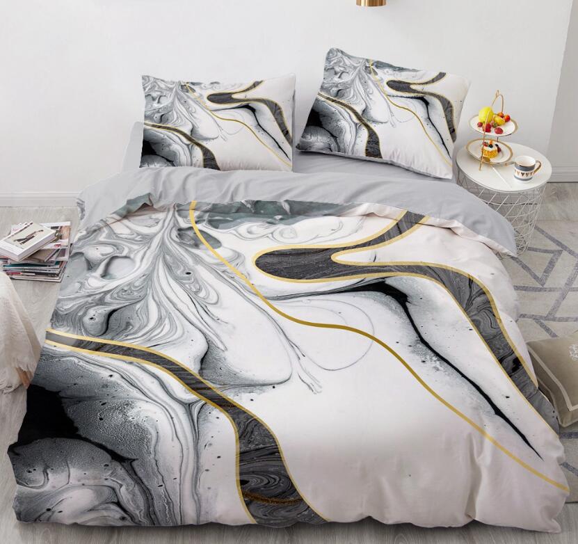 3D Black And White Gold Ink Stain 7783 Bed Pillowcases Quilt