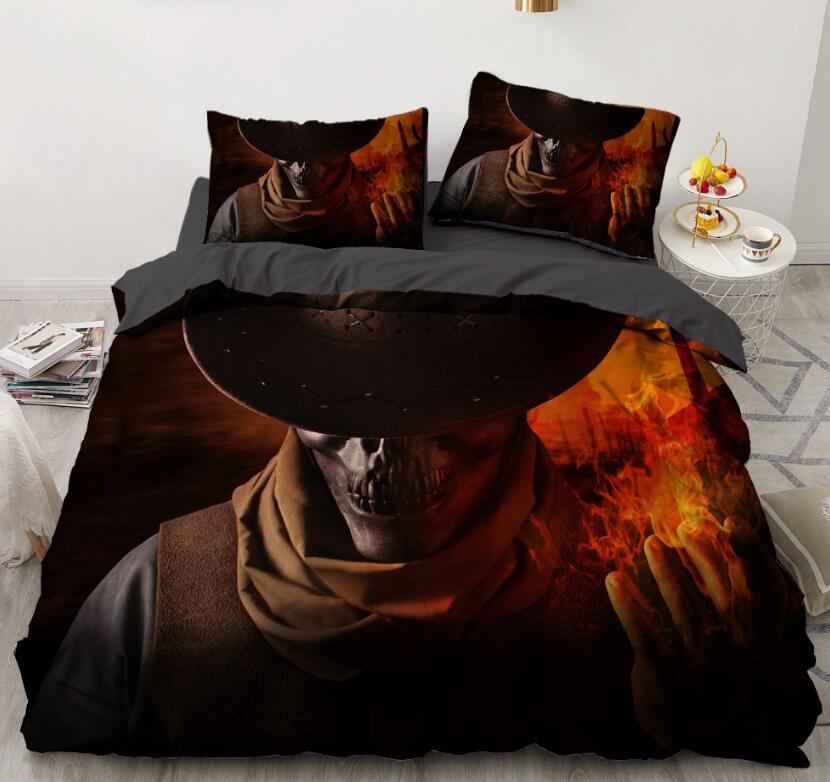 3D Cowboy Skull Flame 7726 Bed Pillowcases Quilt