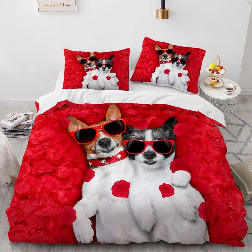 3D Two Puppies Rose Flower 7793 Bed Pillowcases Quilt