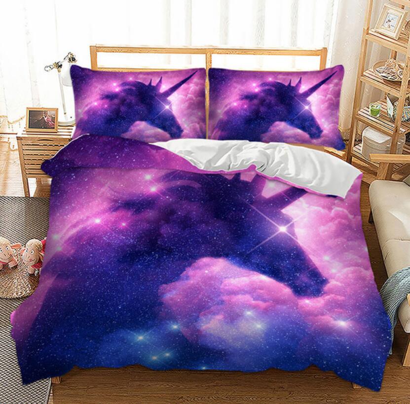 3D Unicorn Starry Sky Fuchsia 6628 Bed Pillowcases Quilt