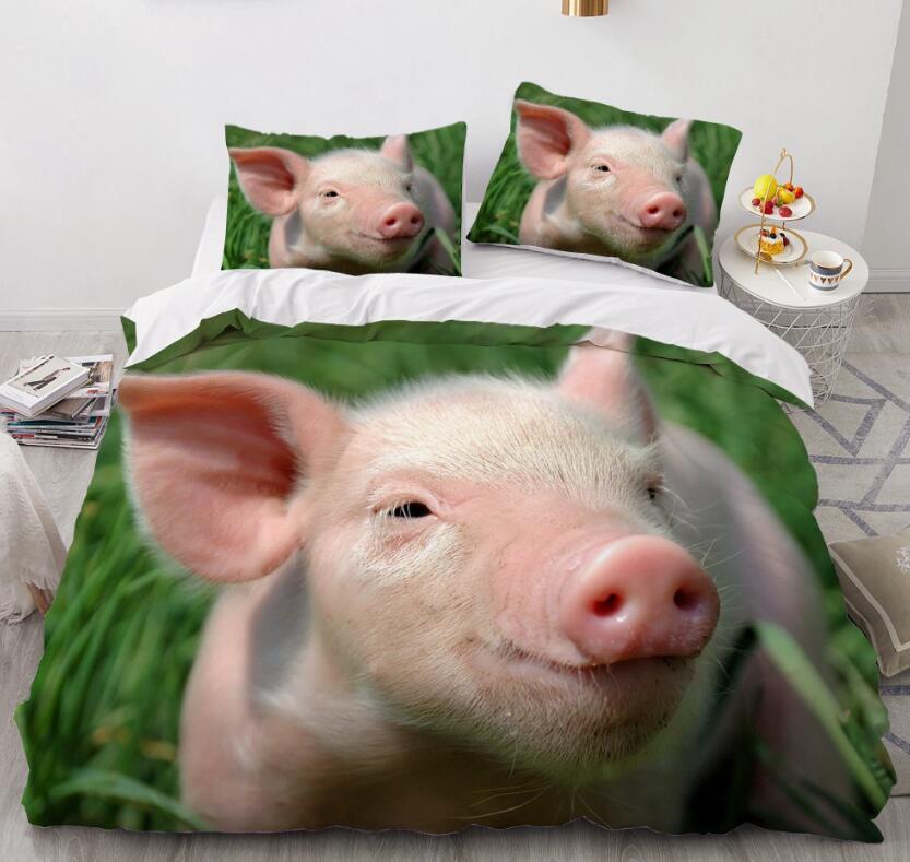 3D Pig Grass 77134 Bed Pillowcases Quilt