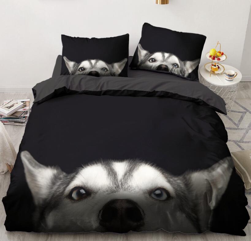 3D Black Gray Husky 77100 Bed Pillowcases Quilt