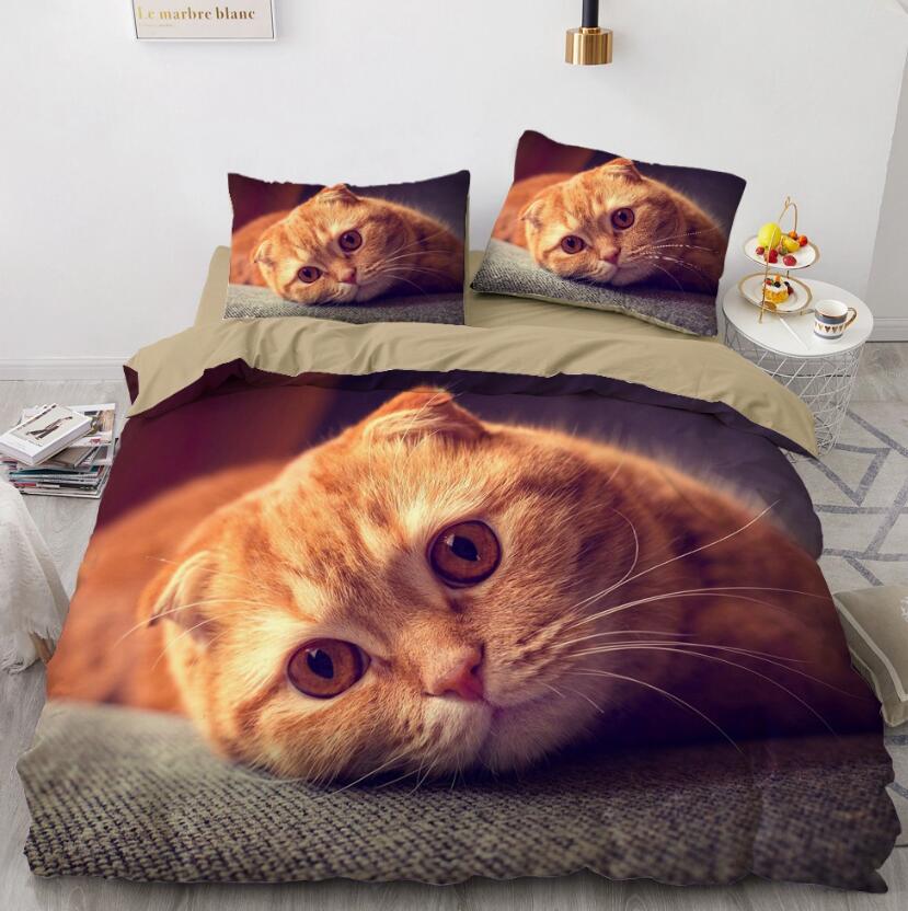 3D Fold-Eared Orange Cat 77111 Bed Pillowcases Quilt