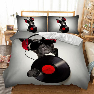 3D Black Dog Record Dog 6670 Bed Pillowcases Quilt