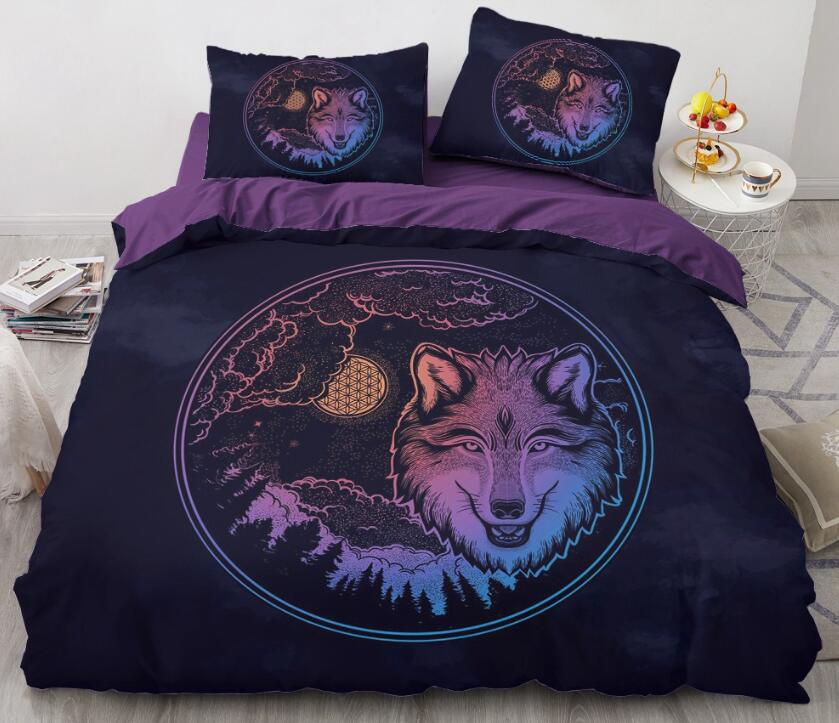 3D Black Purple Wolf 88118 Bed Pillowcases Quilt