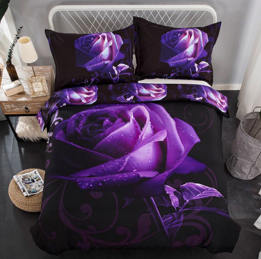 3D Purple Rose 6613 Bed Pillowcases Quilt