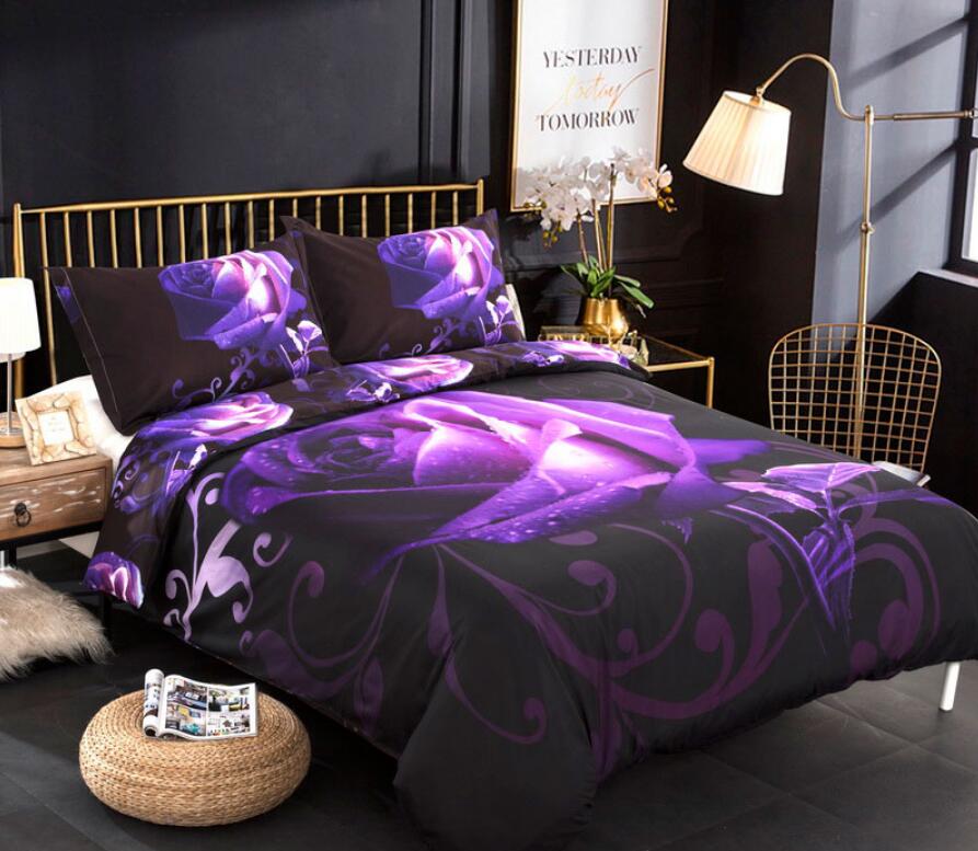 3D Purple Rose 6613 Bed Pillowcases Quilt