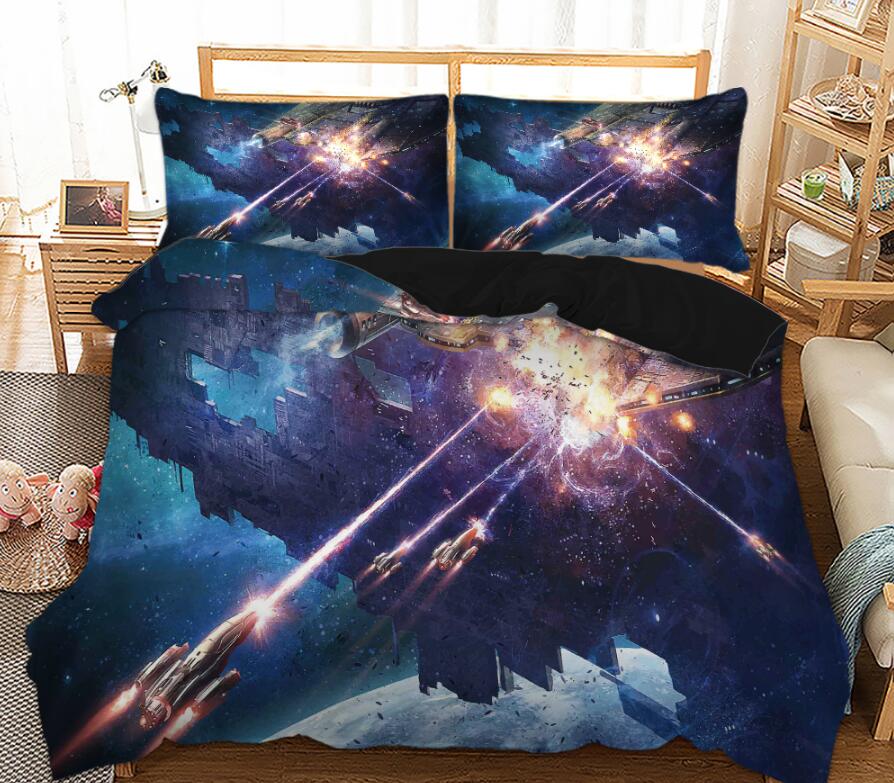 3D Space Battleship 6675 Bed Pillowcases Quilt