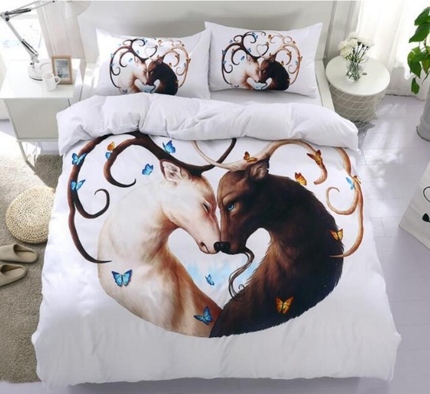 3D Double Deer Butterfly 66110 Bed Pillowcases Quilt