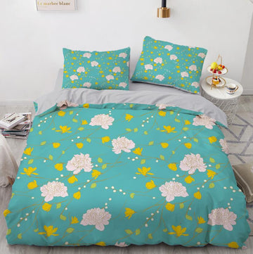 3D Green Background White Flower 7708 Bed Pillowcases Quilt