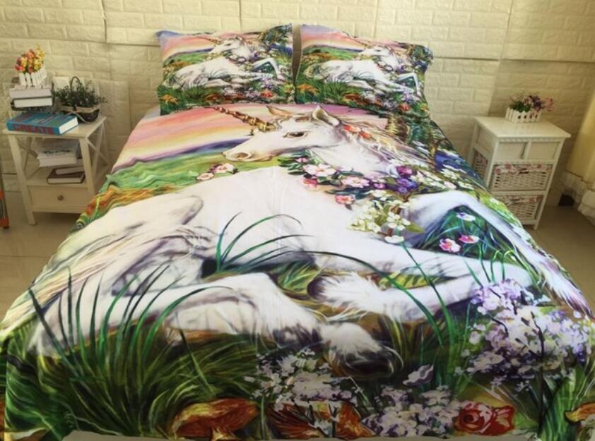 3D Grass Flower Bush Unicorn 6686 Bed Pillowcases Quilt