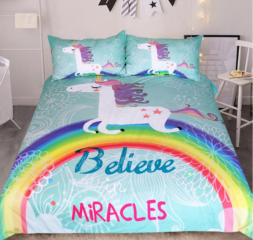 3D Rainbow Unicorn 6650 Bed Pillowcases Quilt