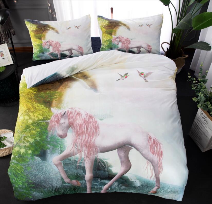 3D Pink Unicorn Bird 66169 Bed Pillowcases Quilt