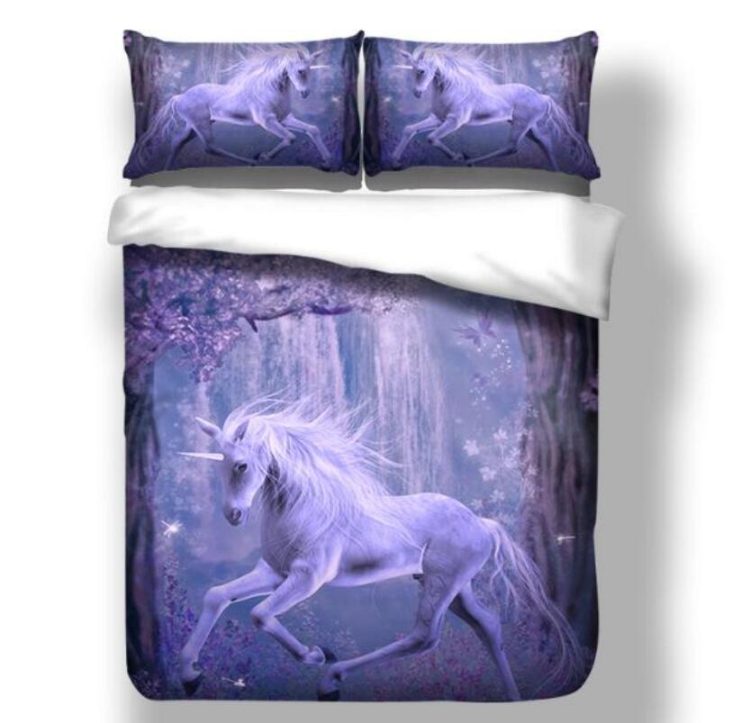 3D White Unicorn White Woods 5501 Bed Pillowcases Quilt