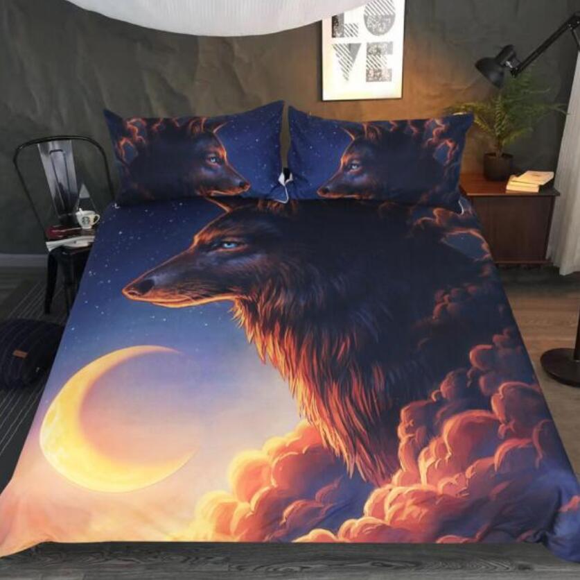 3D Wolf Cloud Moon 6618 Bed Pillowcases Quilt
