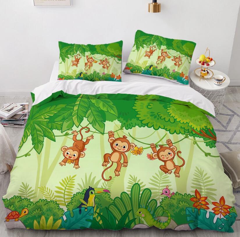 3D Cartoons Forest Monkey 55166 Bed Pillowcases Quilt