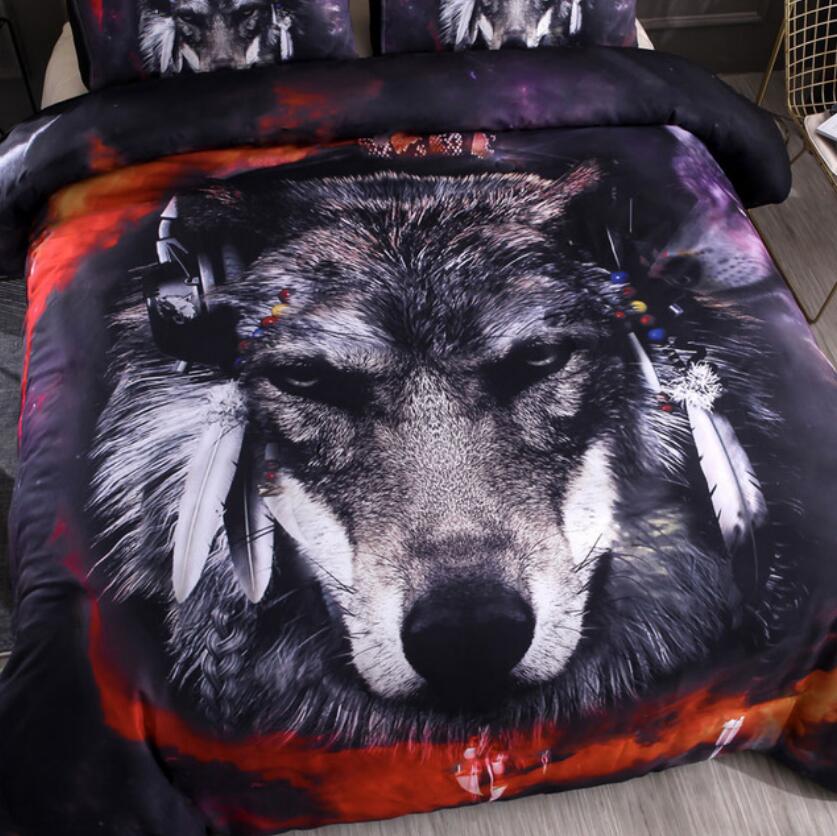 3D Wolf Feather 6619 Bed Pillowcases Quilt