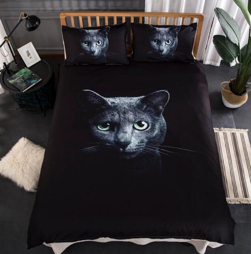 3D Black Background Grey Cat 77186 Bed Pillowcases Quilt