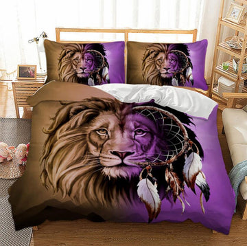 3D Lion Purple Purple Brown 6689 Bed Pillowcases Quilt