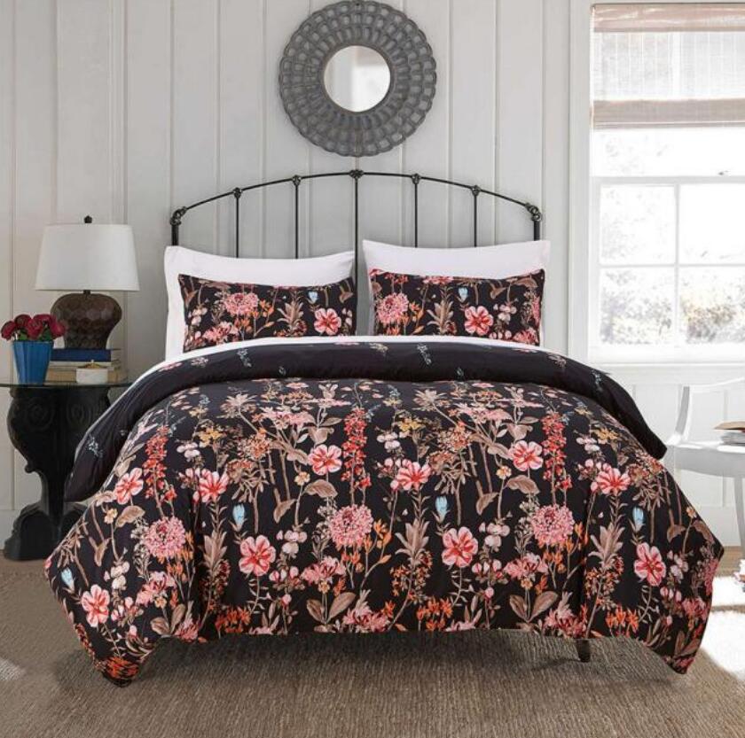 3D Black Background Flowers 66119 Bed Pillowcases Quilt