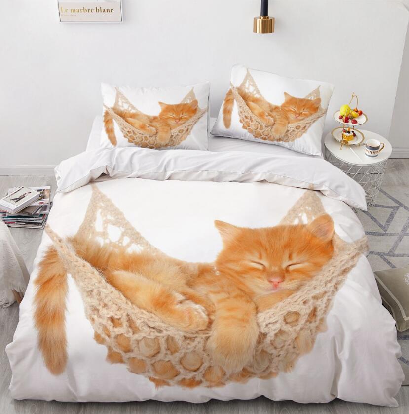 3D Little Orange Cat Sleeping 77113 Bed Pillowcases Quilt