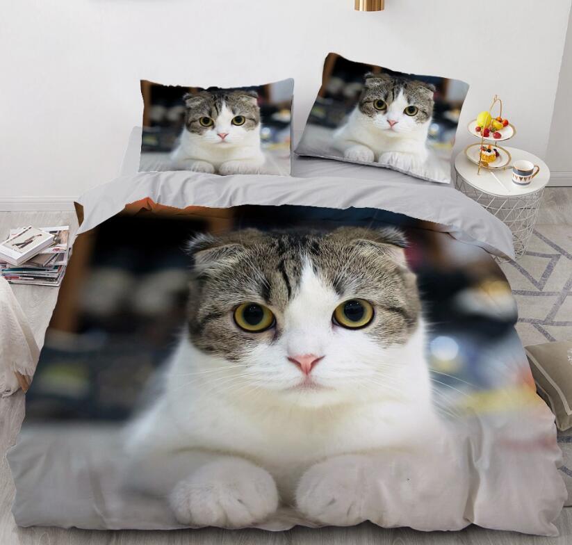 3D Fold-Eared Cat 77122 Bed Pillowcases Quilt