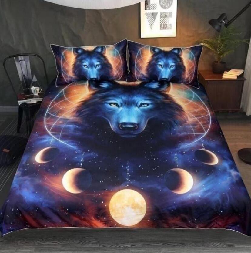 3D Wolf Starry Moon 66152 Bed Pillowcases Quilt