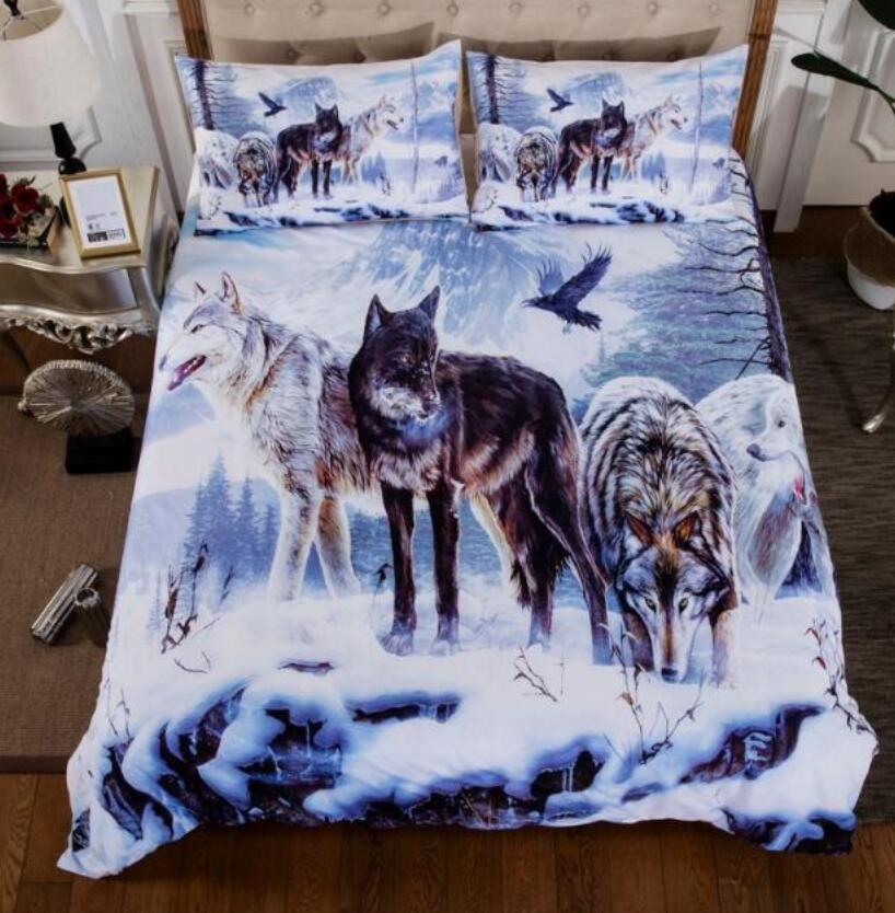 3D Snowfield Three Wolves 5511 Bed Pillowcases Quilt