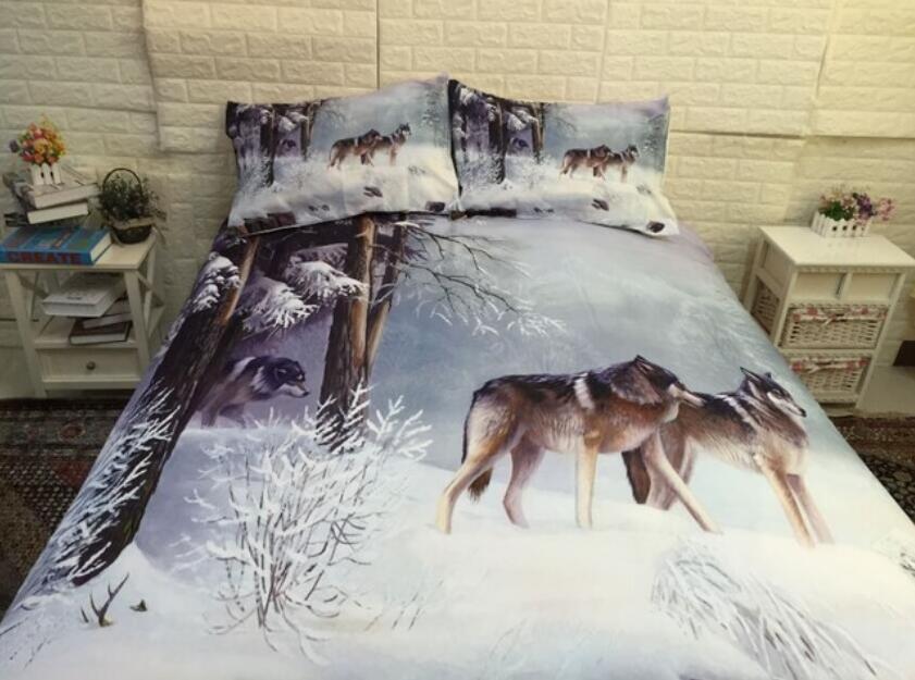 3D Snowfield Two Wolves 66158 Bed Pillowcases Quilt