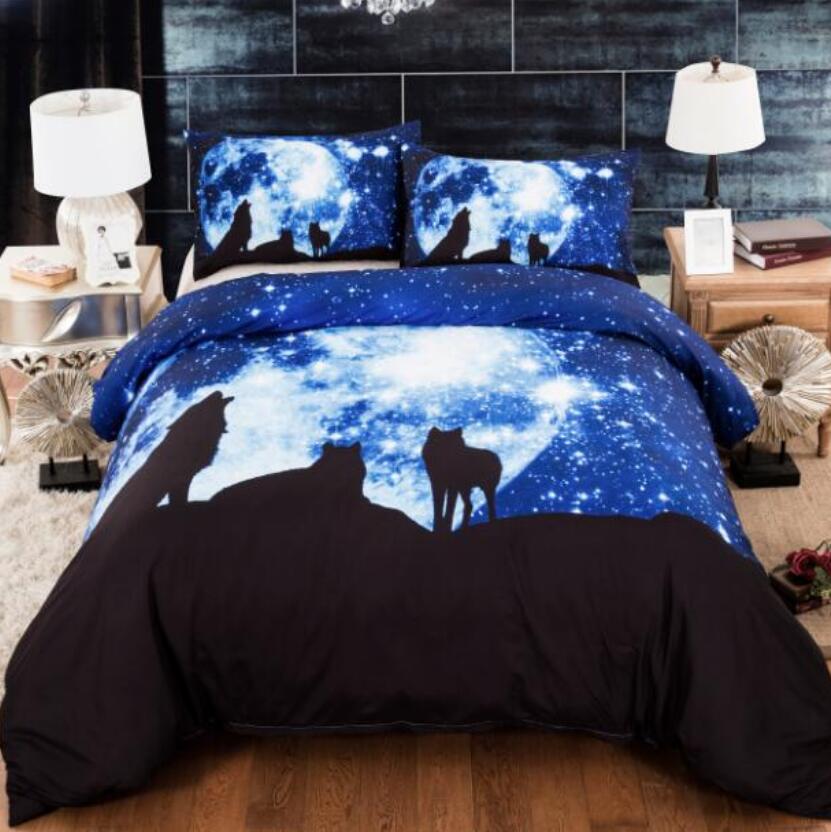 3D Star Moon Wolf Shadow 6671 Bed Pillowcases Quilt