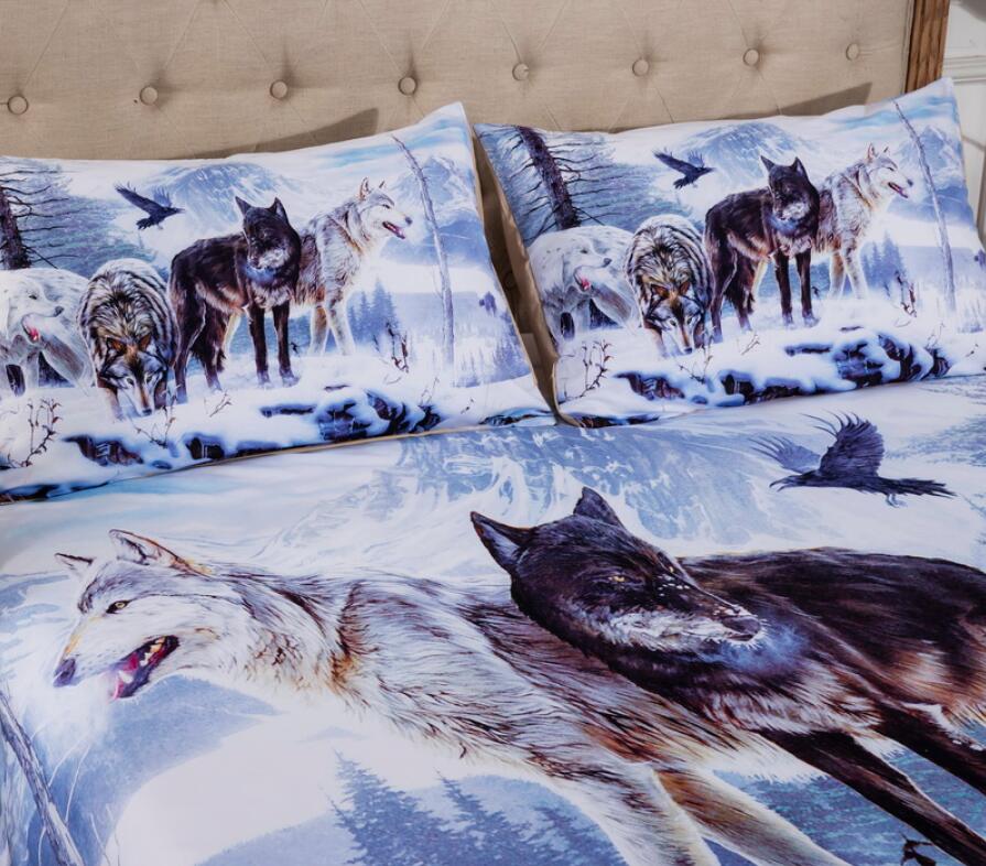 3D Snowfield Three Wolves 6635 Bed Pillowcases Quilt