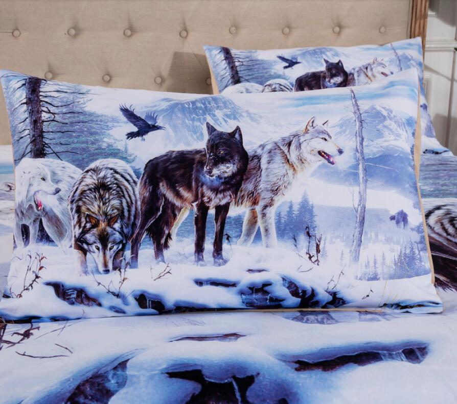 3D Snowfield Three Wolves 6635 Bed Pillowcases Quilt