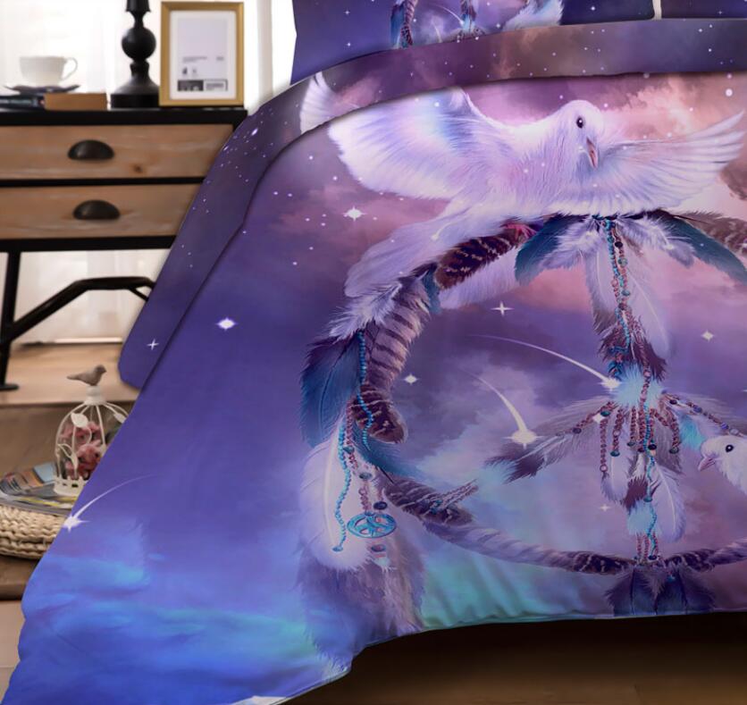 3D Purple Starry Sky Dreamcatcher Pigeon 6678 Bed Pillowcases Quilt