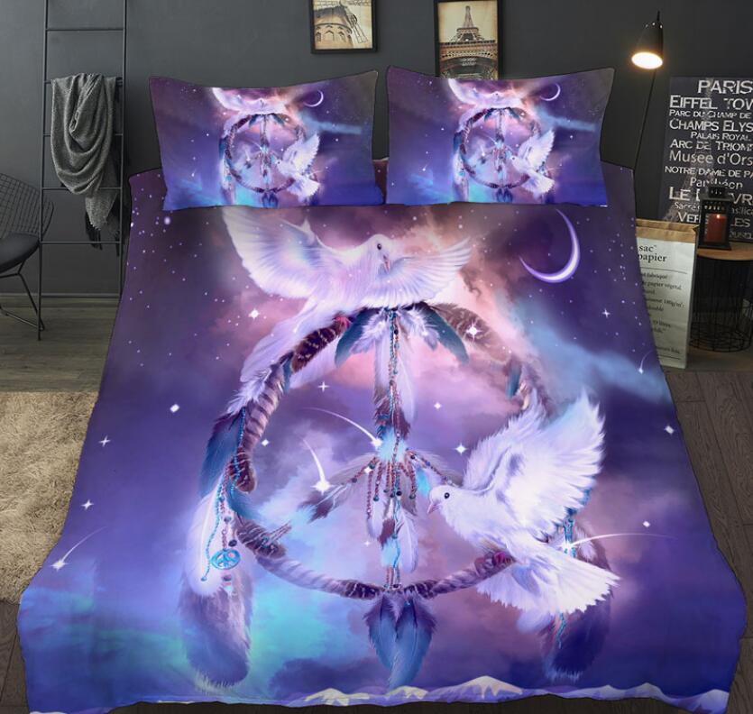 3D Purple Starry Sky Dreamcatcher Pigeon 6678 Bed Pillowcases Quilt