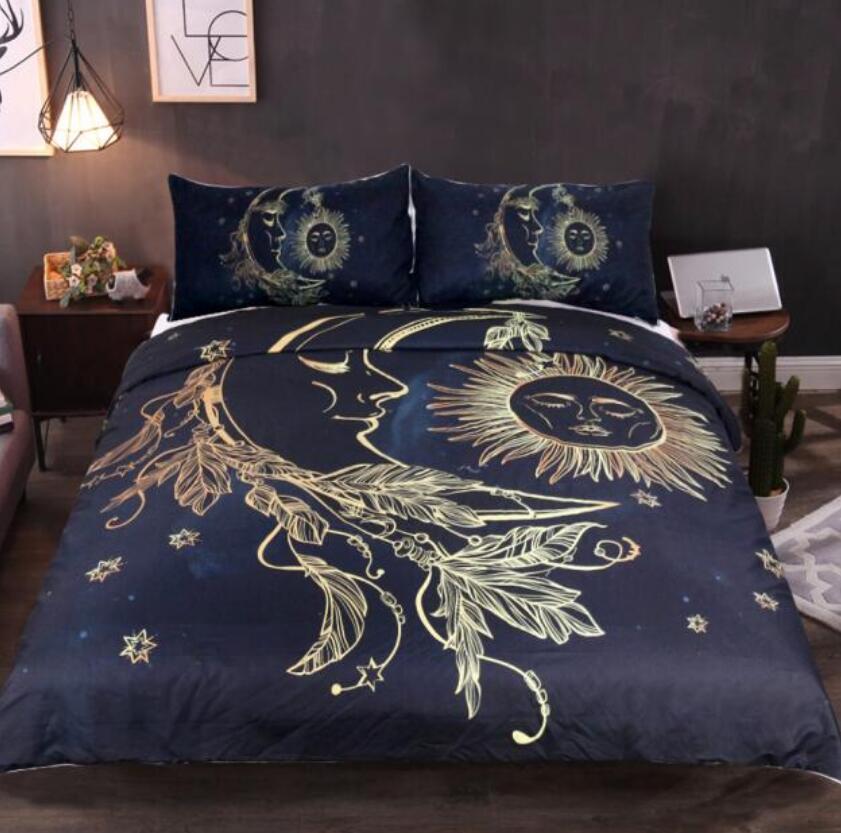 3D Golden Moon Sun 6681 Bed Pillowcases Quilt