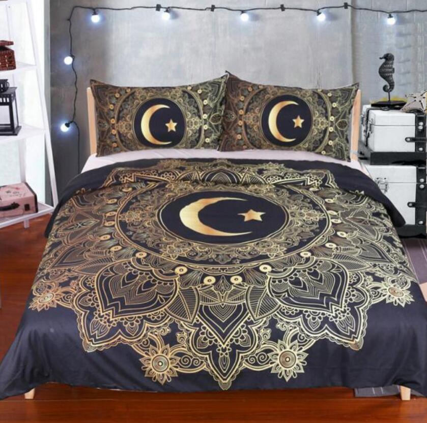 3D Black Background Golden Moon Pattern 5512 Bed Pillowcases Quilt