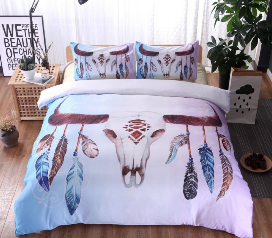 3D Deer Head Feather 6647 Bed Pillowcases Quilt