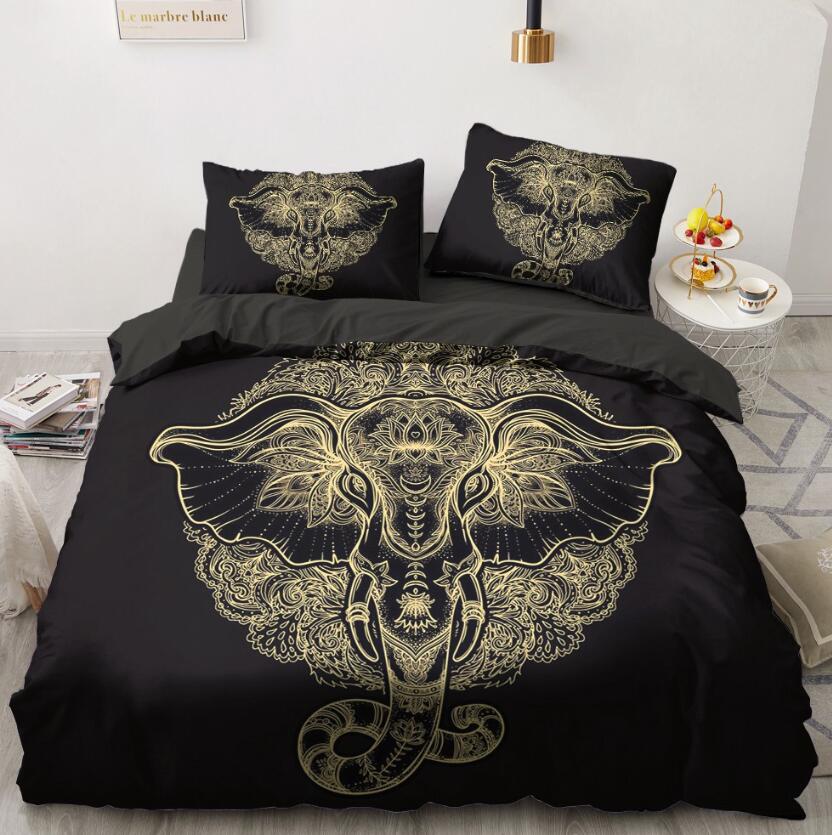 3D Gold Elephant 5560 Bed Pillowcases Quilt