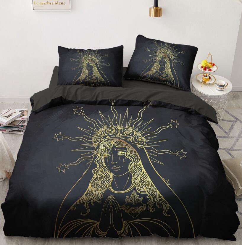 3D Gold Our Lady 5566 Bed Pillowcases Quilt