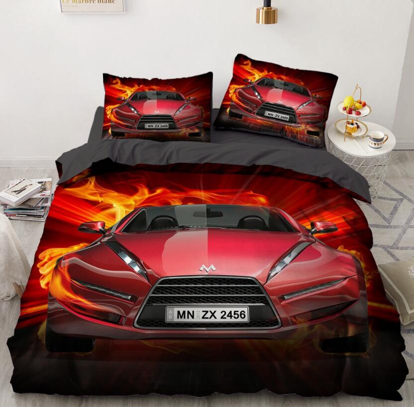 3D Flame Red Car 55110 Bed Pillowcases Quilt