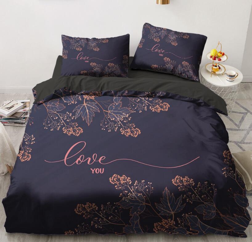 3D Black Background Flower Leaf 5529 Bed Pillowcases Quilt