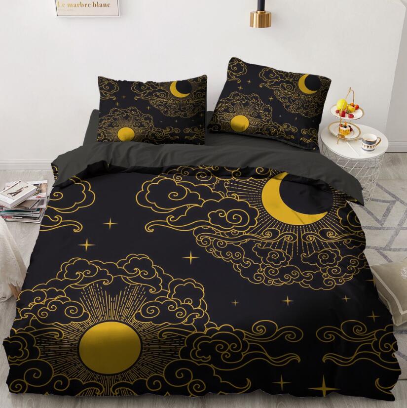 3D Gold Moon Sun Star 5536 Bed Pillowcases Quilt