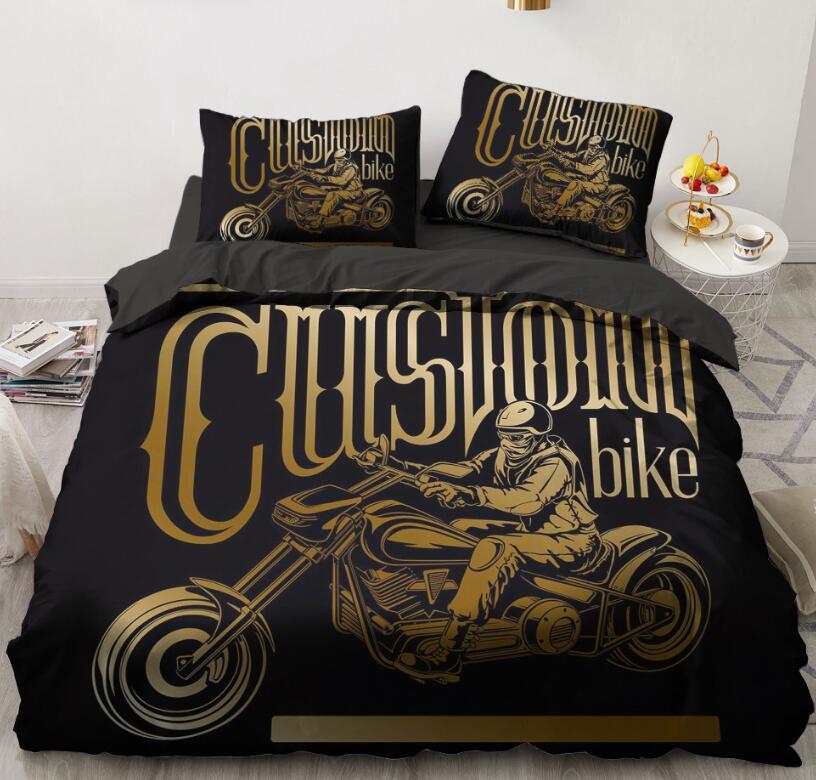 3D Golden Motorcycle 5537 Bed Pillowcases Quilt