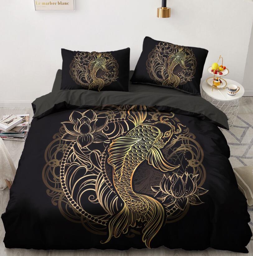 3D Gold Fish Lotus 5539 Bed Pillowcases Quilt