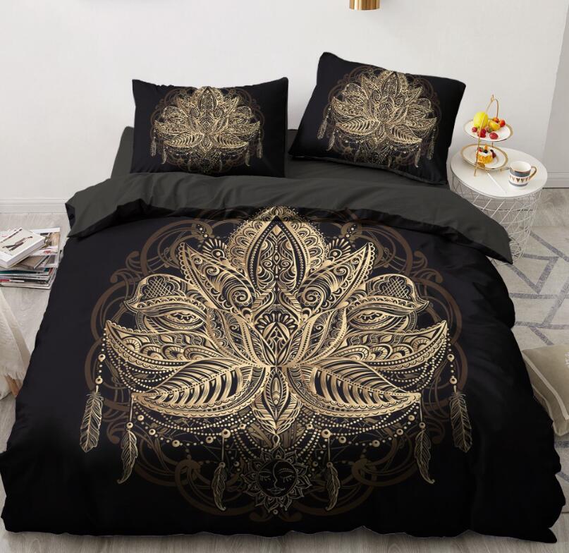 3D Gold Lotus Pattern Feather 5542 Bed Pillowcases Quilt